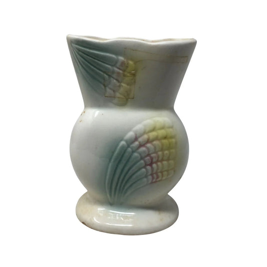Vintage White Flower Vase with Rainbow Feather Design - A+ Stuff - Vase or Holder - A+ Stuff