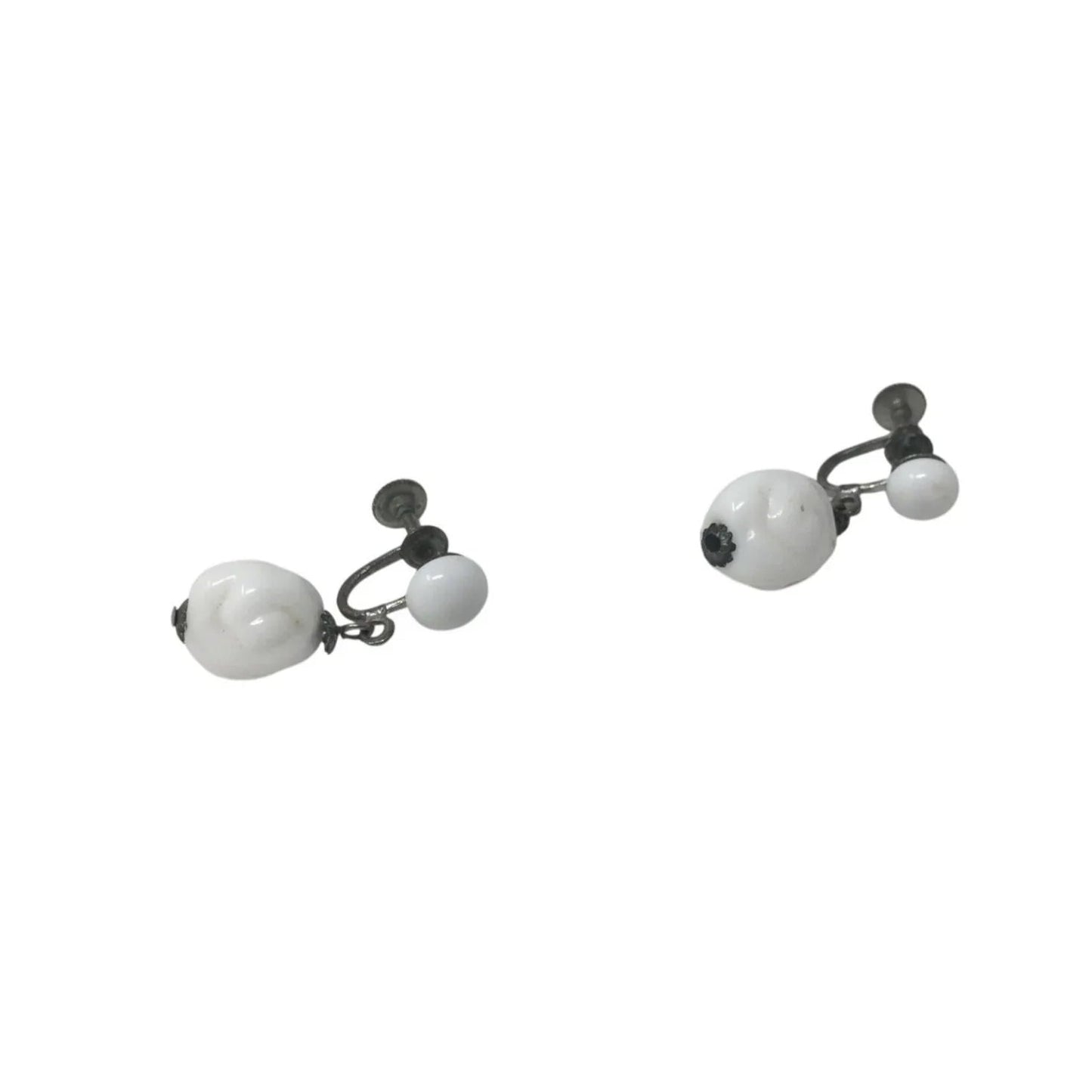 Vintage White Glass Bead Earrings with Screw Backs - A+ Stuff - Earrings - A+ Stuff