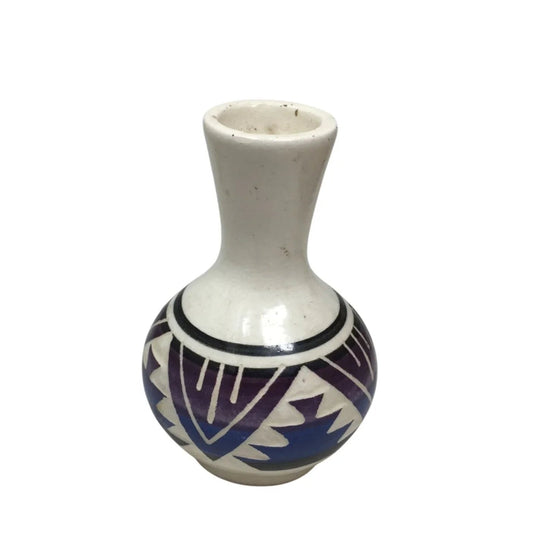 Vintage White Sioux Pottery Vase with Geometric design on it - A+ Stuff - Vase or Holder - A+ Stuff
