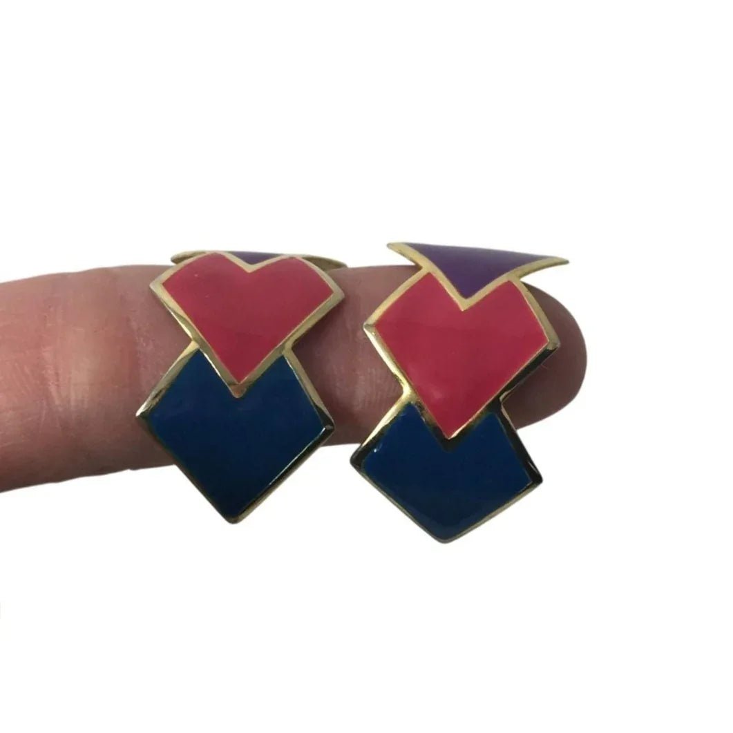 Vintage Women's Gold Tone Earrings (Blue, Pink, Purple) - A+ Stuff - Earrings - A+ Stuff