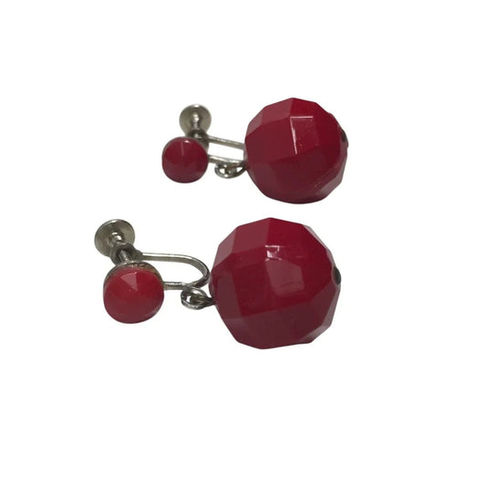 Vintage Women's Silver and Red Dangle Beaded Screw Back Earrings - A+ Stuff - Earrings - A+ Stuff