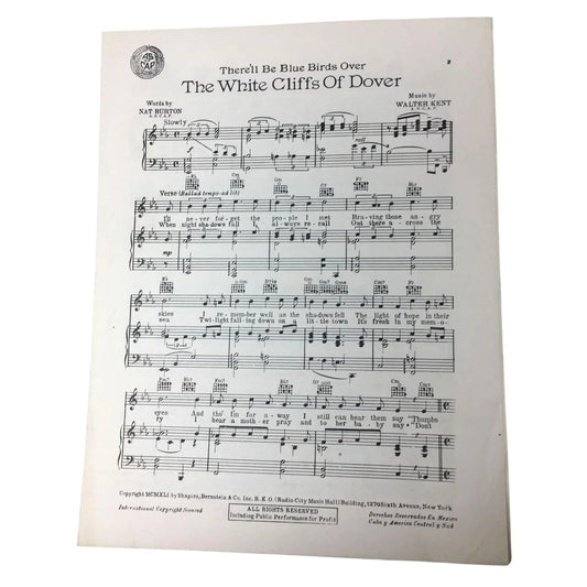 Vintage WWII Sheet Music 'There'll Be Bluebirds Over The White Cliffs of Dover' - unbranded - SHEET MUSIC - A+ Stuff