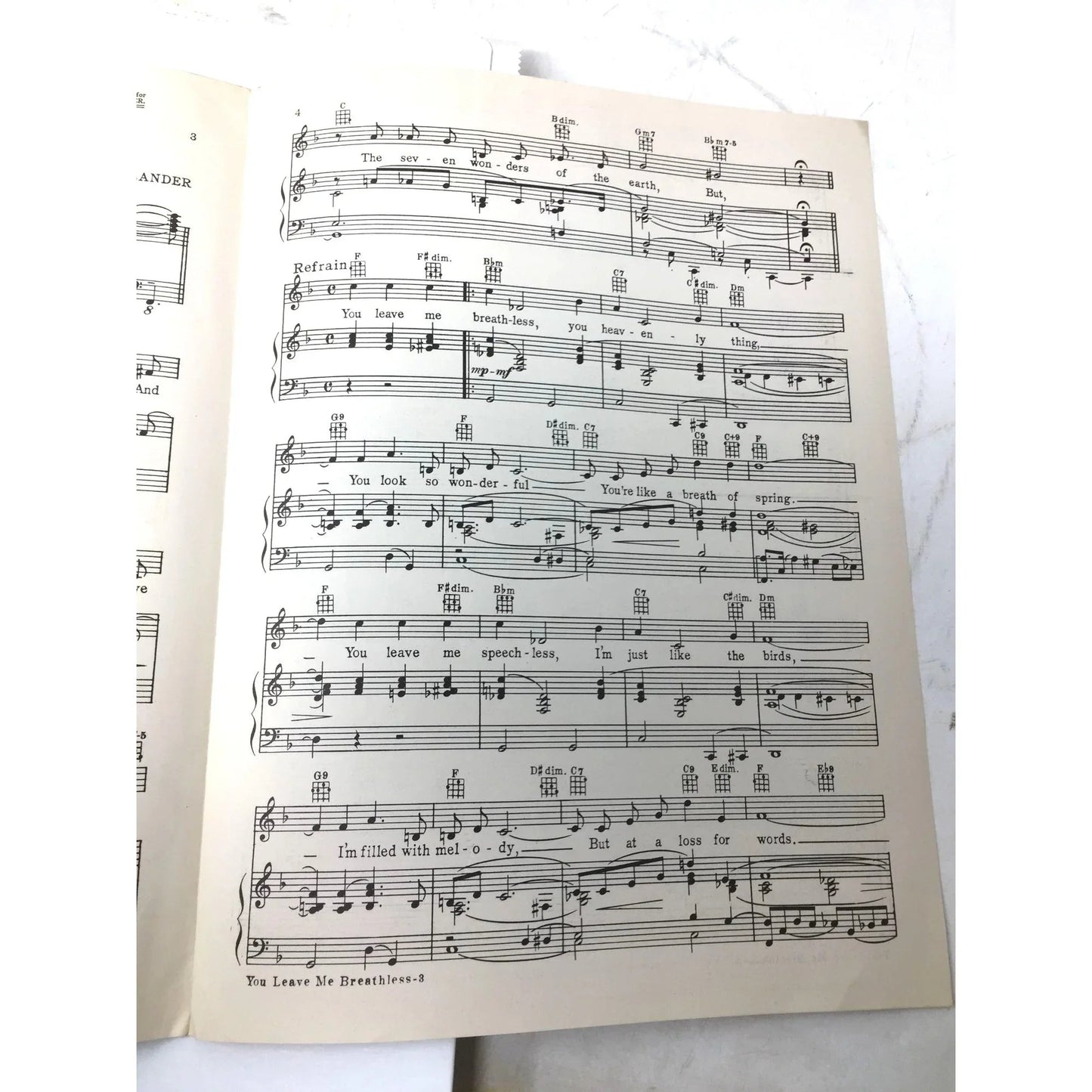 Vintage 'You Leave Me Breathless' Sheet Music - unbranded - SHEET MUSIC - A+ Stuff