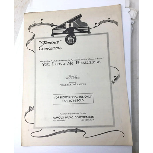 Vintage 'You Leave Me Breathless' Sheet Music - unbranded - SHEET MUSIC - A+ Stuff