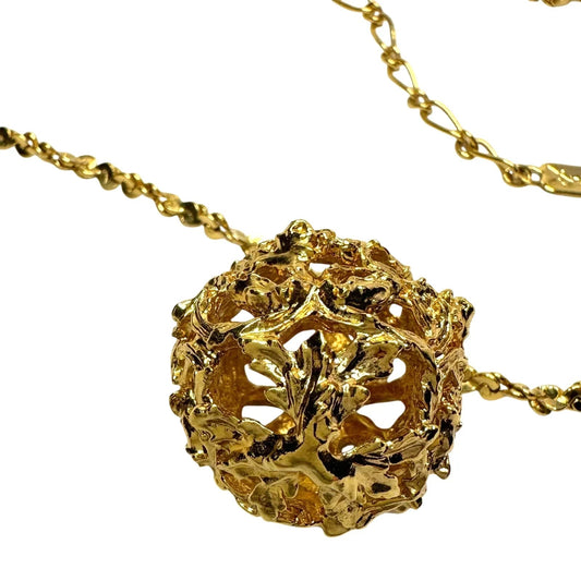Vintage Yves Saint Laurent (YSL) Gold Plated Filigree Ball Necklace 26" Long - Yves Saint Laurent - Pendant with Necklace - A+ Stuff