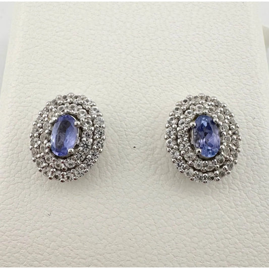 Beautiful Lab Created Tanzanite Halo Stud Earrings - A+ Stuff