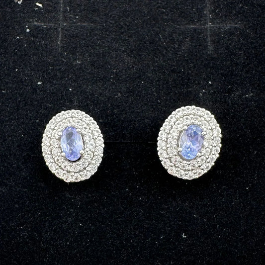 Beautiful Lab Created Tanzanite Halo Stud Earrings - A+ Stuff