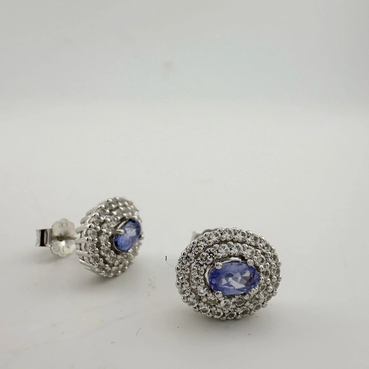Beautiful Lab Created Tanzanite Halo Stud Earrings - A+ Stuff