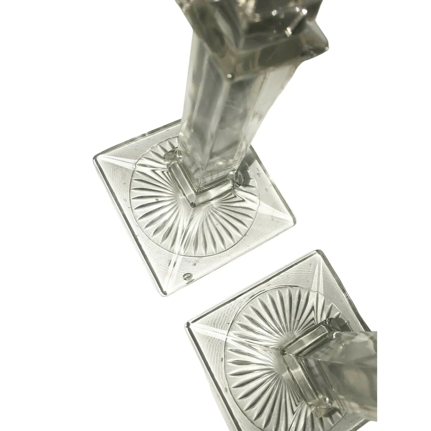 Westmoreland Antique Column Style Etched Glass Candlestick Holders Sun Burst at Base - Westmoreland - Candle Holders - A+ Stuff