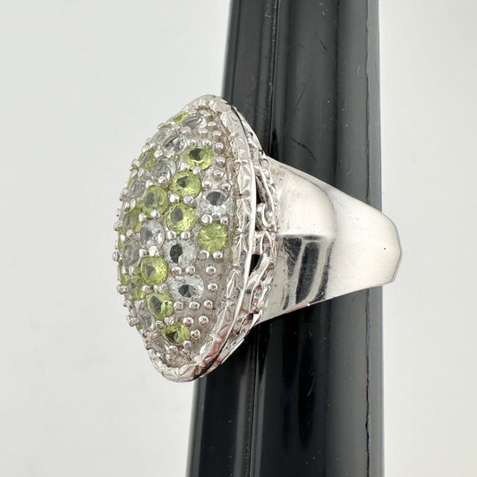 3 Carat Large and Beautiful Peridot Pave' Ring Size 7