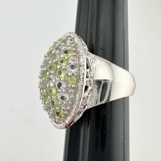 3 Carat Large and Beautiful Peridot Pave' Ring Size 7 - A+ Stuff