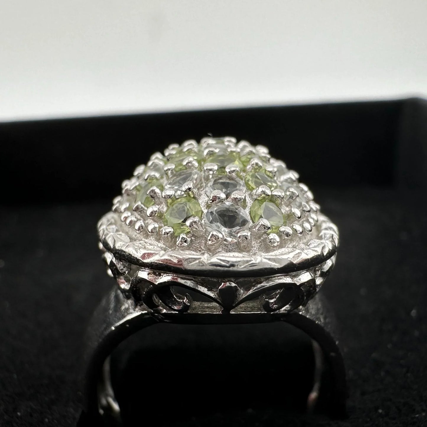 3 Carat Large and Beautiful Peridot Pave' Ring Size 7 - A+ Stuff