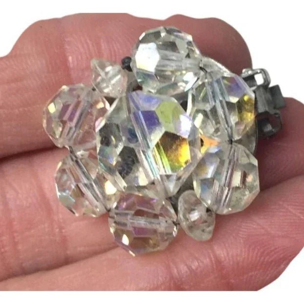 Womens Aurora Borealis Cluster Beaded Clip On Earrings - A+ Stuff - Earrings - A+ Stuff