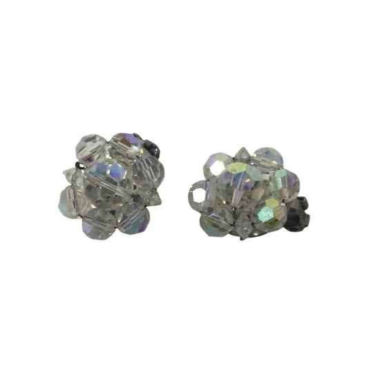 Womens Aurora Borealis Cluster Beaded Clip On Earrings - A+ Stuff - Earrings - A+ Stuff