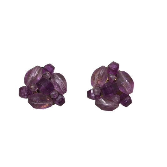 Women's Beaded Purple and Gold Tone Clip On Earrings - A+ Stuff - Earrings - A+ Stuff