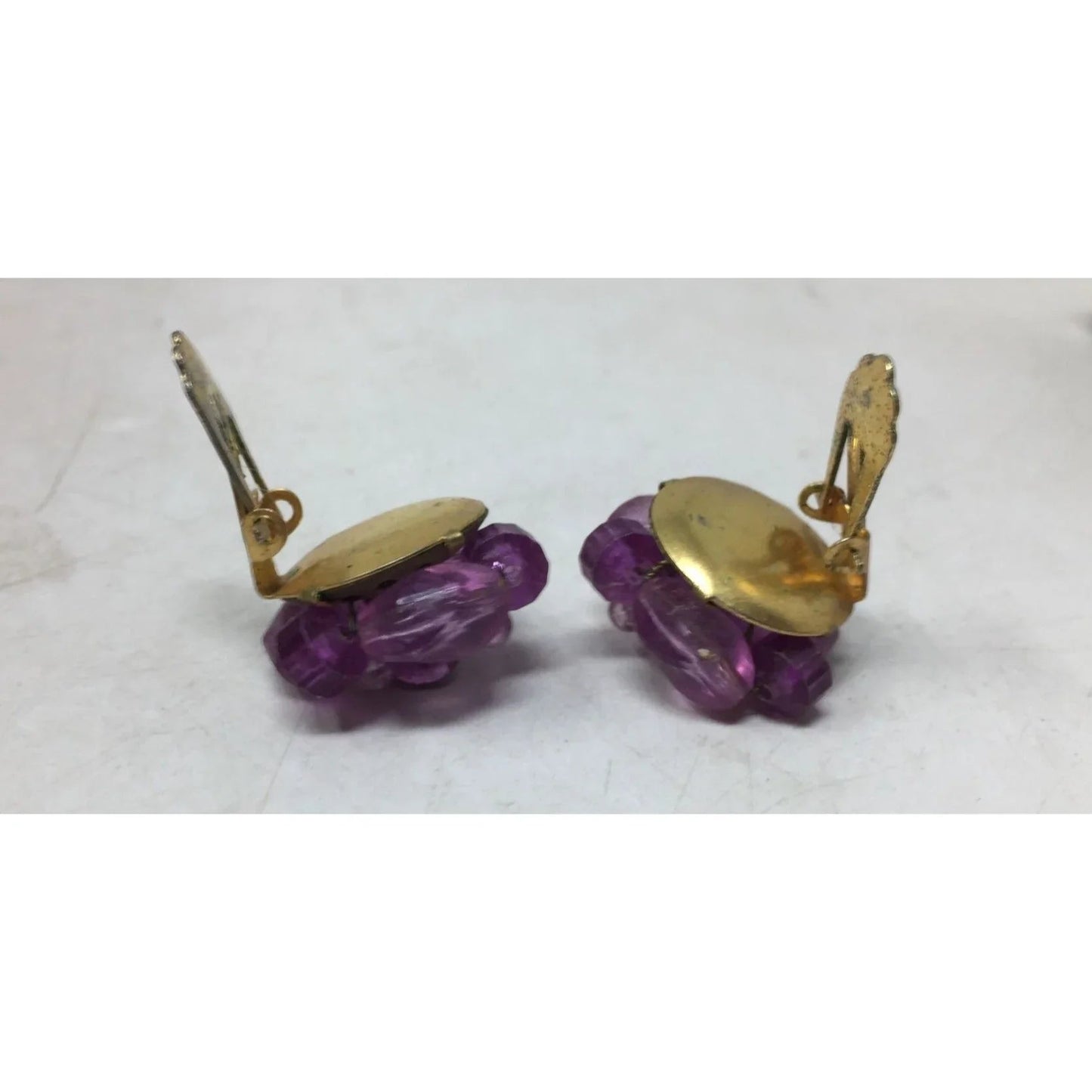 Women's Beaded Purple and Gold Tone Clip On Earrings - A+ Stuff - Earrings - A+ Stuff