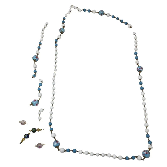 Women's Blue and White Beaded Necklace and Extra Beads/Pieces - A+ Stuff - Necklace - A+ Stuff