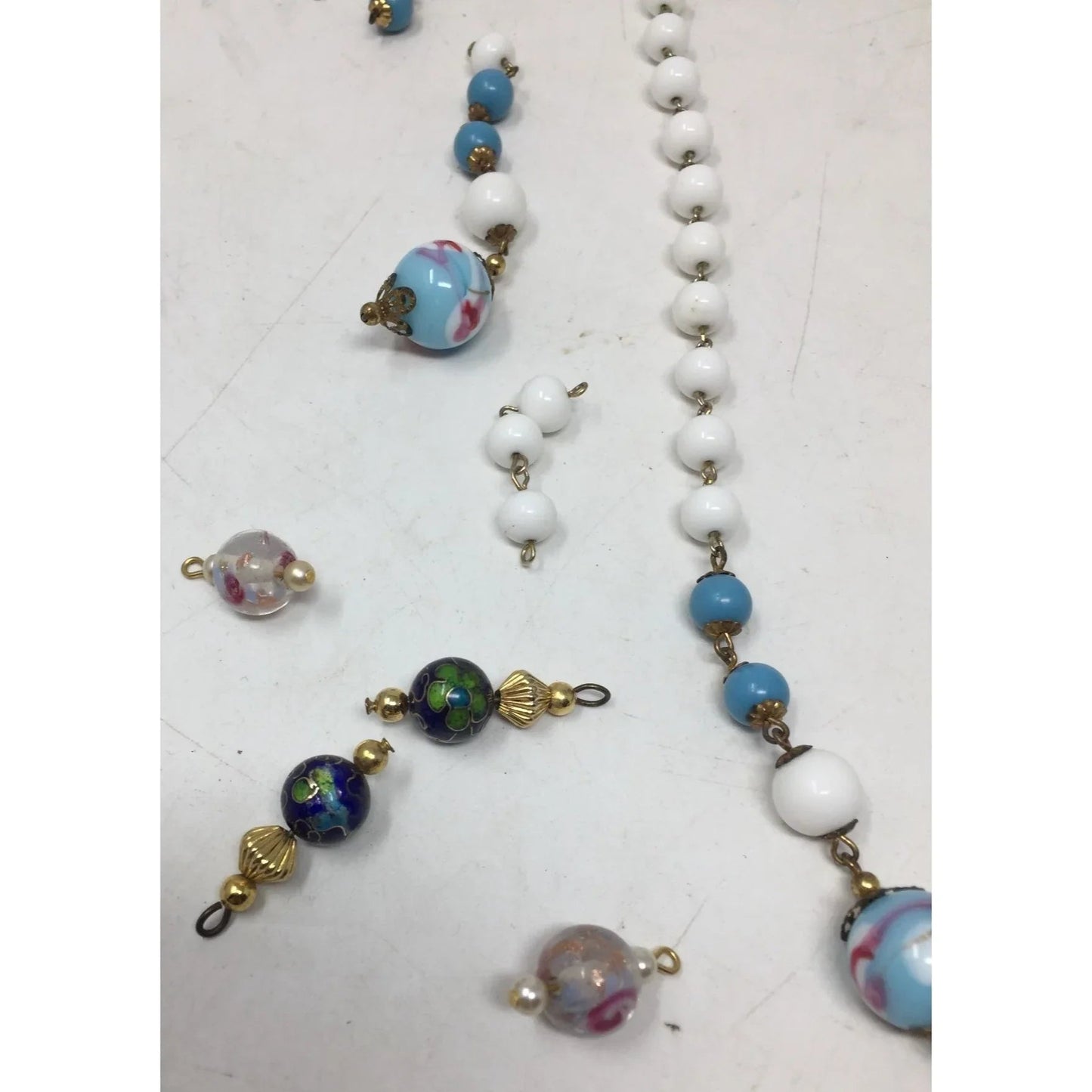 Women's Blue and White Beaded Necklace and Extra Beads/Pieces - A+ Stuff - Necklace - A+ Stuff