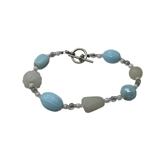 Women's Blue, Silver and White Beaded Bracelet with Toggle Clasp - A+ Stuff - Bracelet - A+ Stuff