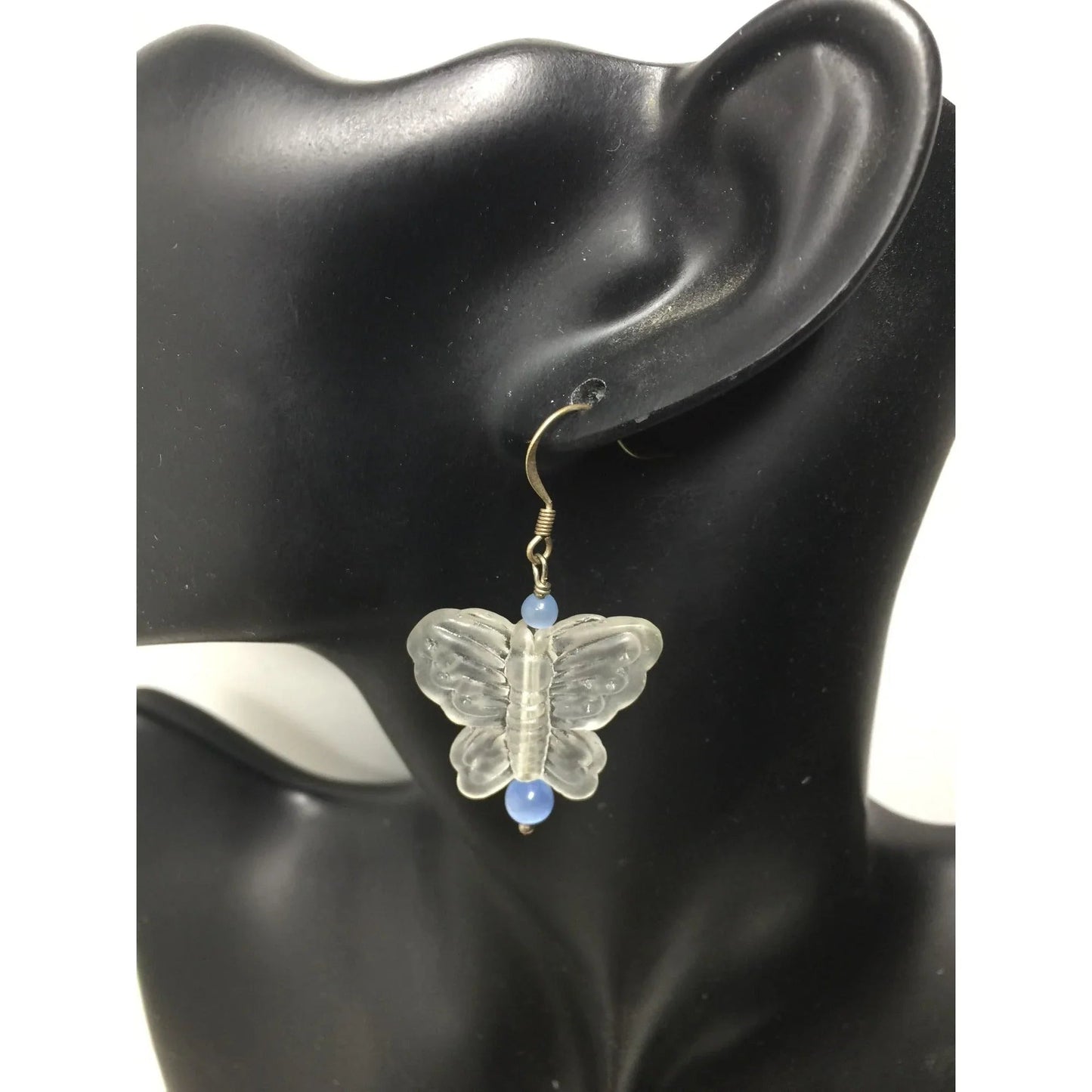 Women's Clear Butterfly Dangle Earrings with Blue Beads - A+ Stuff - Earrings - A+ Stuff