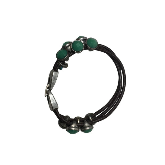 Women's Leather Rope Bracelet with Green & Silver Charms - A+ Stuff - Bracelet - A+ Stuff