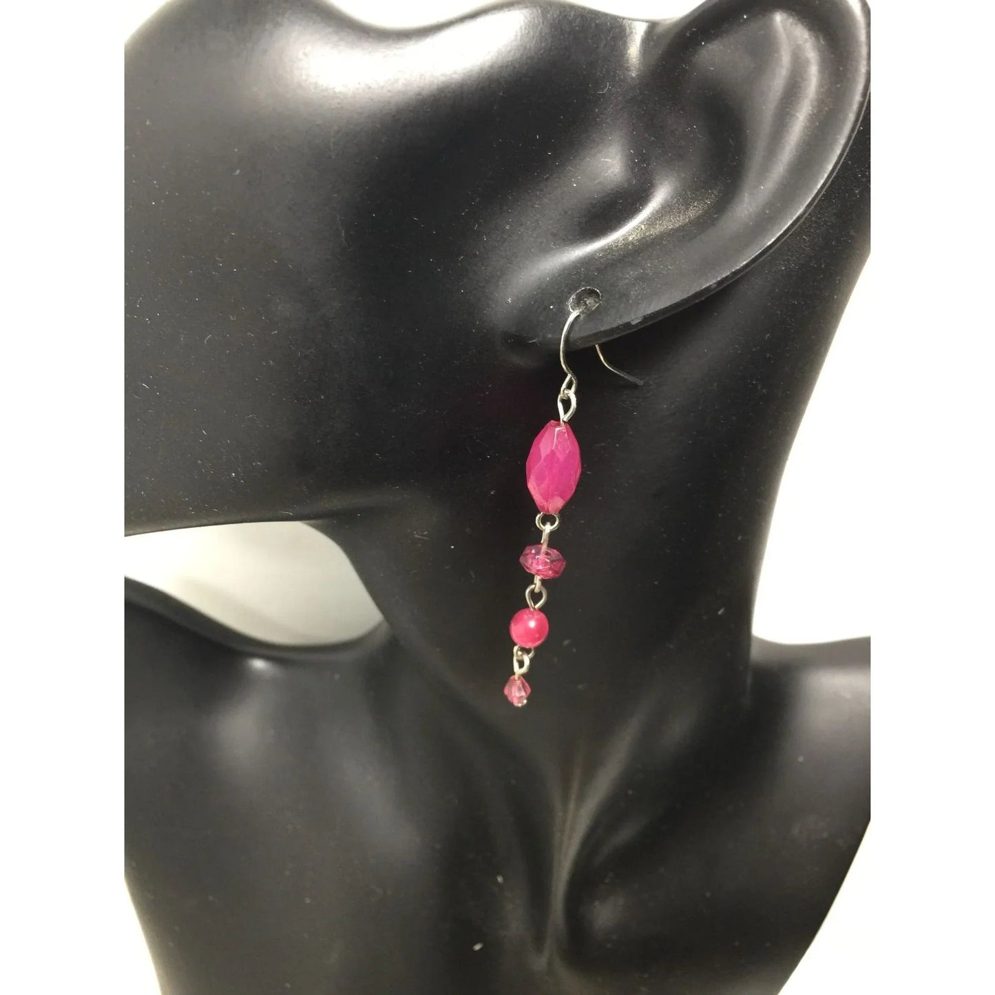 Women's Pink and Silver Tone Beaded Dangle Earrings - A+ Stuff - Earrings - A+ Stuff