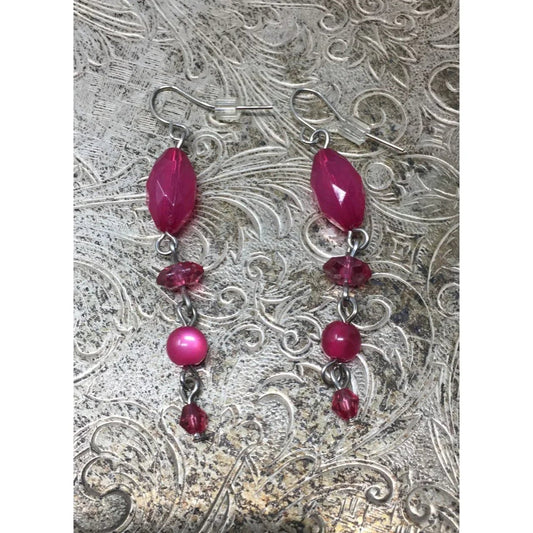 Women's Pink and Silver Tone Beaded Dangle Earrings - A+ Stuff - Earrings - A+ Stuff