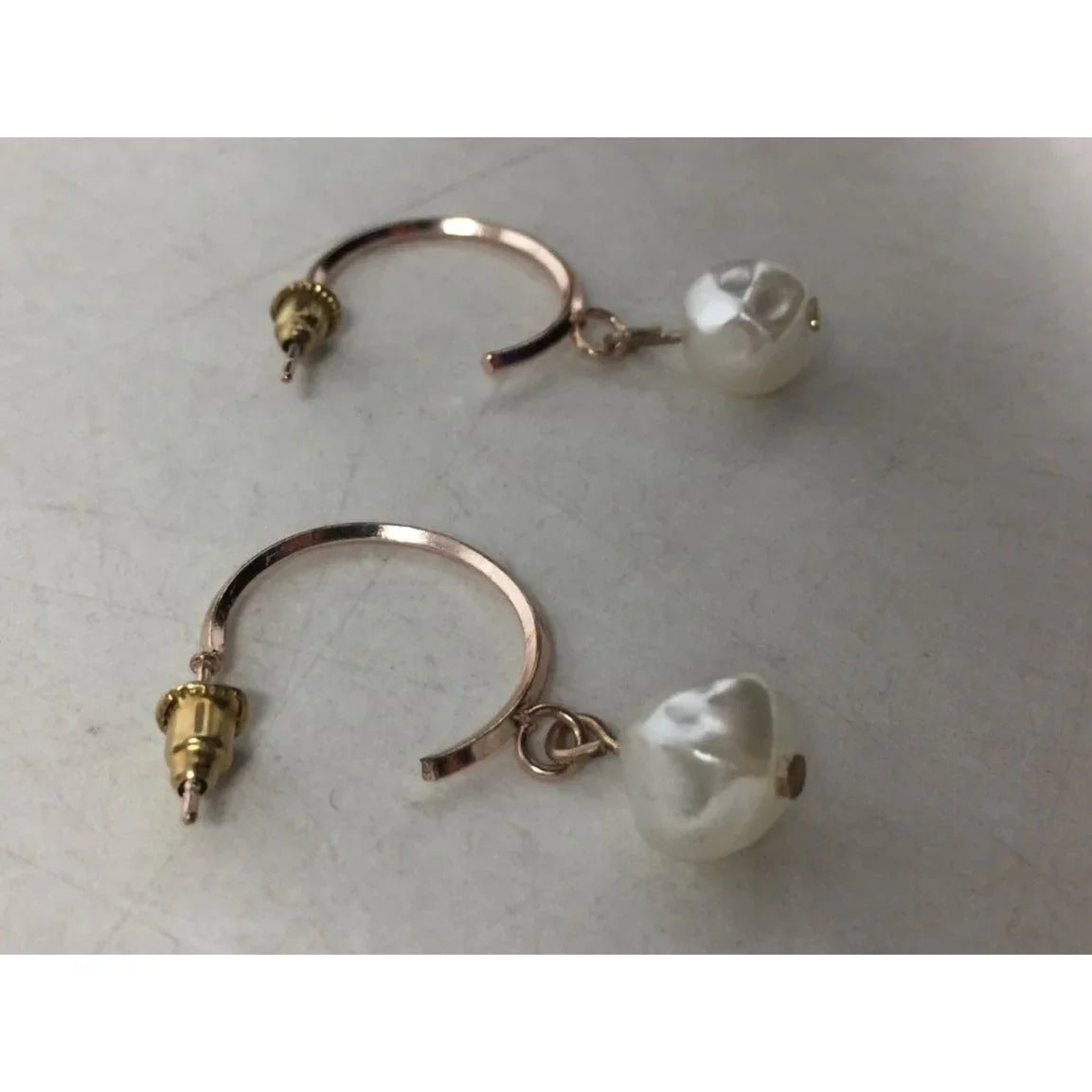Women's Rose Gold Hoop Earrings with Faux White Pearl - A+ Stuff - Earrings - A+ Stuff
