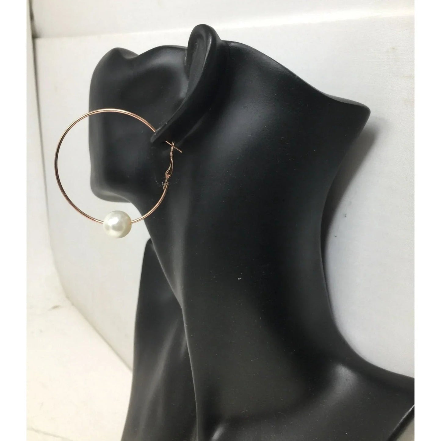 Women's Rose Gold Hoop Earrings with Faux White Pearl (Like new) - A+ Stuff - Earrings - A+ Stuff