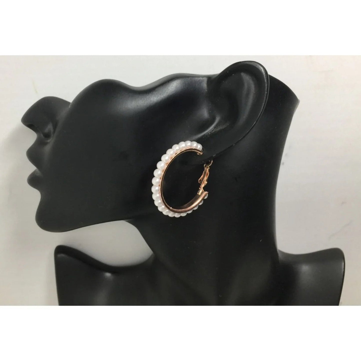 Women's Rose Gold Hoop Earrings with White Faux Pearl/Beads (Like new) - A+ Stuff - Earrings - A+ Stuff