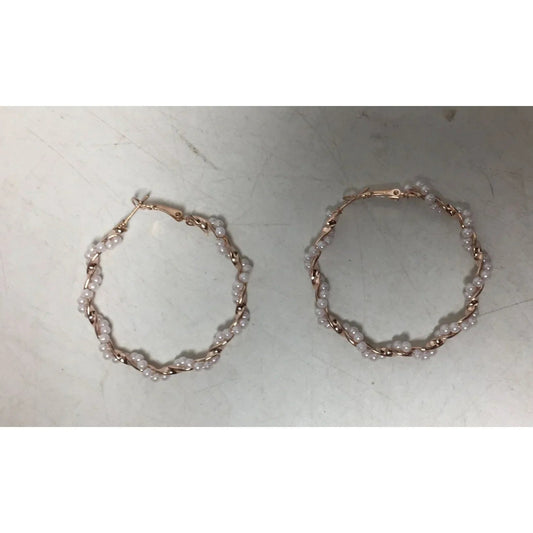 Women's Rose Gold Twisted Hoop Earrings with White Faux Pearl/Beads - A+ Stuff - Earrings - A+ Stuff