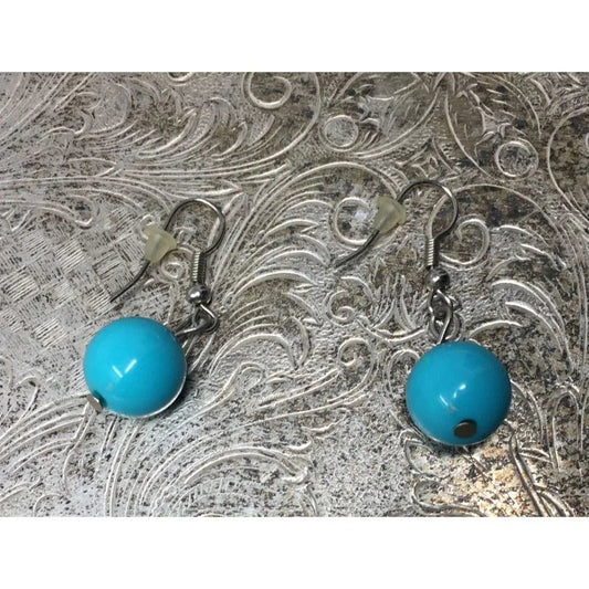 Women's Round Blue and Silver Tone Dangle Earrings - A+ Stuff - Earrings - A+ Stuff