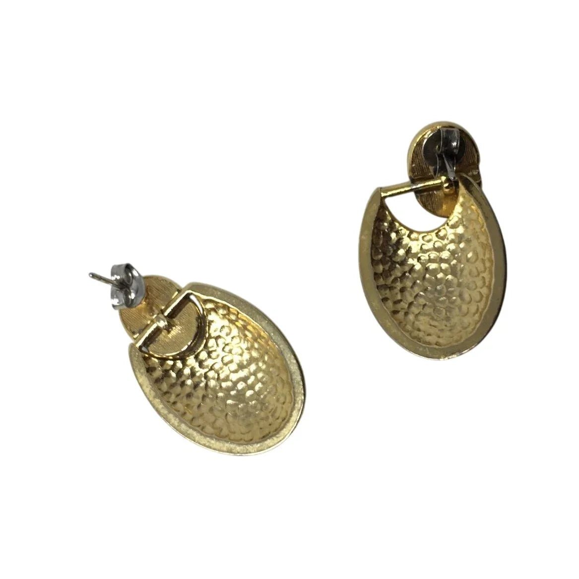 Women's Round Gold tone Dangle Earrings with Navy blue and White stripes - A+ Stuff - Earrings - A+ Stuff
