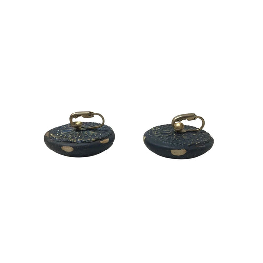 Women's Round Navy Blue Clip on Earrings with White Polka Dots - A+ Stuff - Earrings - A+ Stuff