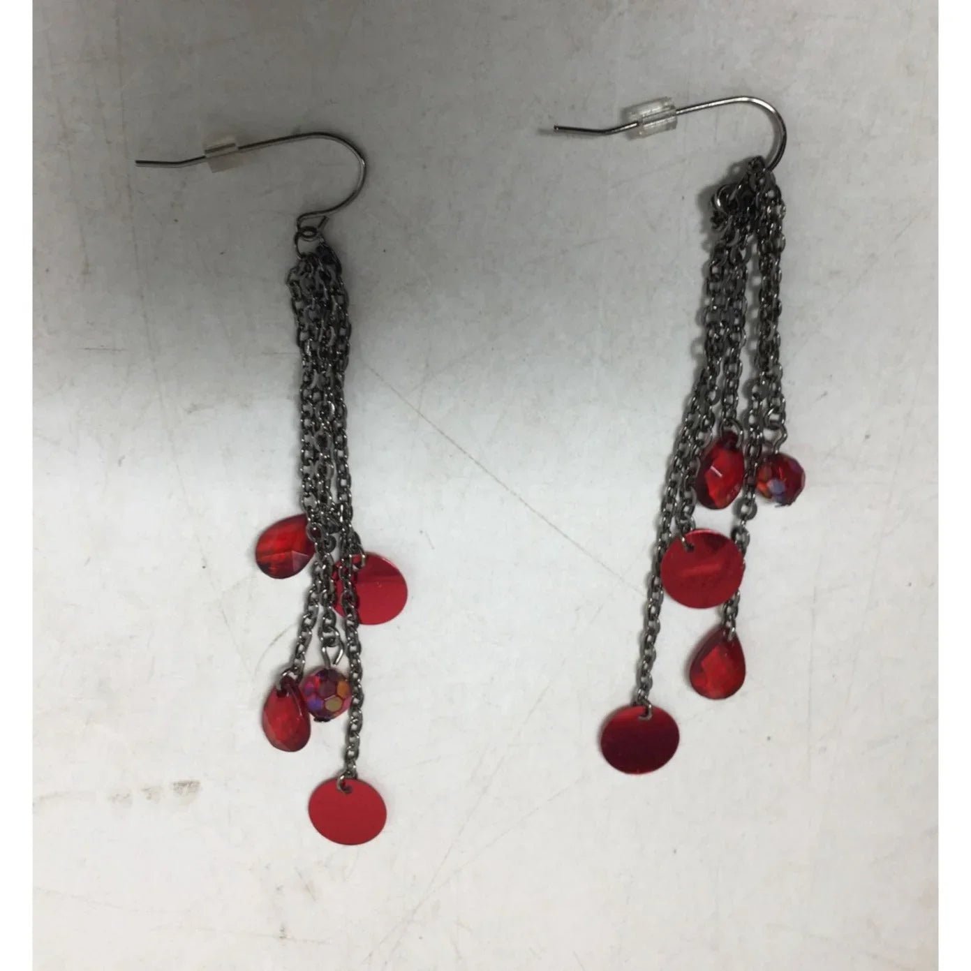 Women's Silver and Red Dangle Drop Earrings - A+ Stuff - earrings - A+ Stuff