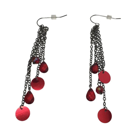 Women's Silver and Red Dangle Drop Earrings - A+ Stuff - earrings - A+ Stuff