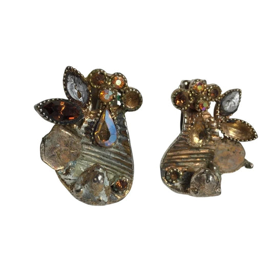 Women's Silver Tone Clip On Earrings with Multi - Colored Gemstones/Rhinestones - A+ Stuff - Jewelry - A+ Stuff