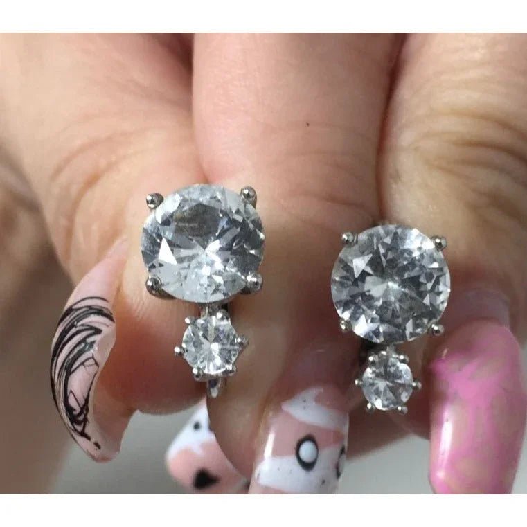 Women's Silver Tone Rhinestone Clip On Earrings - A+ Stuff - Earrings - A+ Stuff