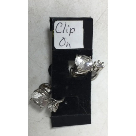 Women's Silver Tone Rhinestone Clip On Earrings - A+ Stuff - Earrings - A+ Stuff