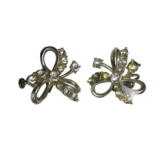 Women's Silver Tone Screw Back Earrings with Rhinestones - A+ Stuff - earrings - A+ Stuff