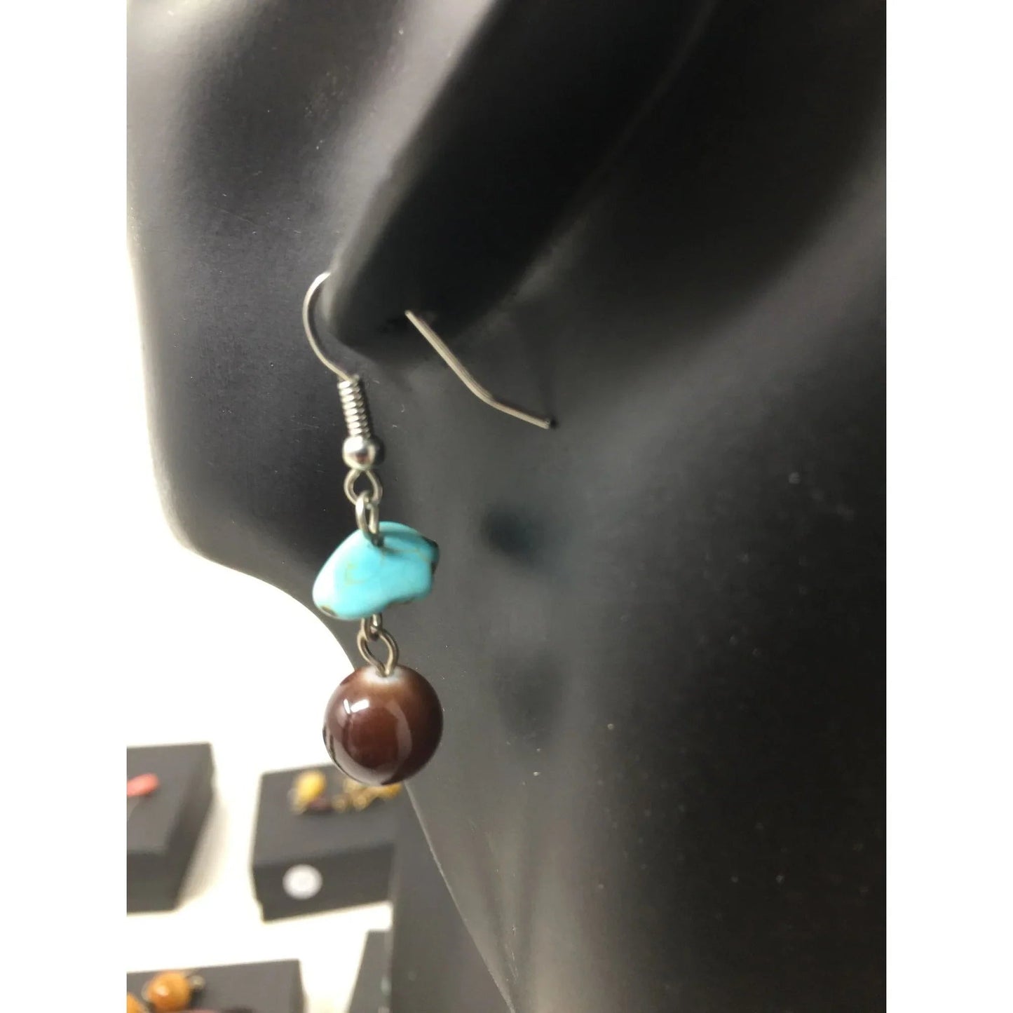 Women's Silver tone Turquoise Beaded Dangle Earrings - A+ Stuff - Earrings - A+ Stuff