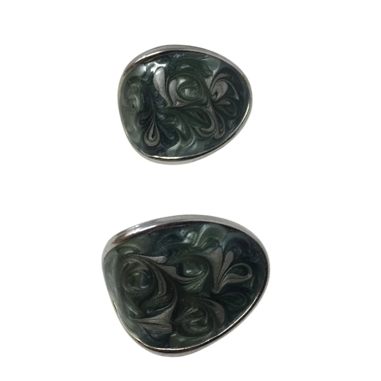 Women's Silver Toned Enamel Earrings with Green Blue Swirl Design - A+ Stuff - earrings - A+ Stuff