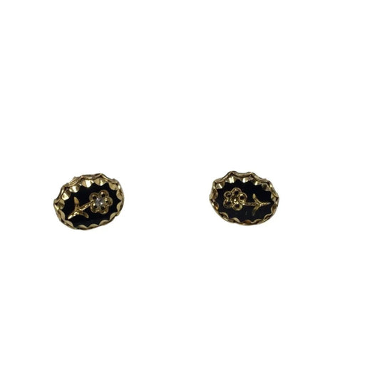 Women's Small Black and Gold tone Stud Earrings with Flowers on them - A+ Stuff - Earrings - A+ Stuff