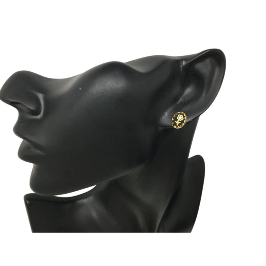 Women's Small Black and Gold tone Stud Earrings with Flowers on them - A+ Stuff - Earrings - A+ Stuff