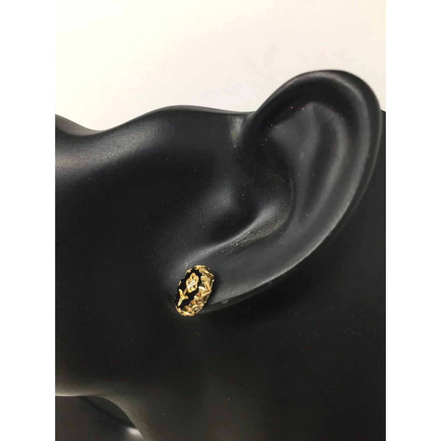 Women's Small Black and Gold tone Stud Earrings with Flowers on them - A+ Stuff - Earrings - A+ Stuff