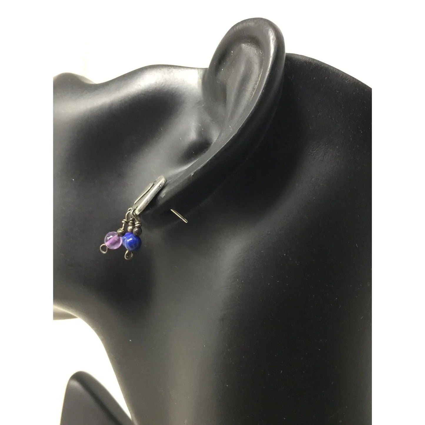 Women's Squared Silver tone and Purple Beaded Dangle Heart Earrings - A+ Stuff - earrings - A+ Stuff