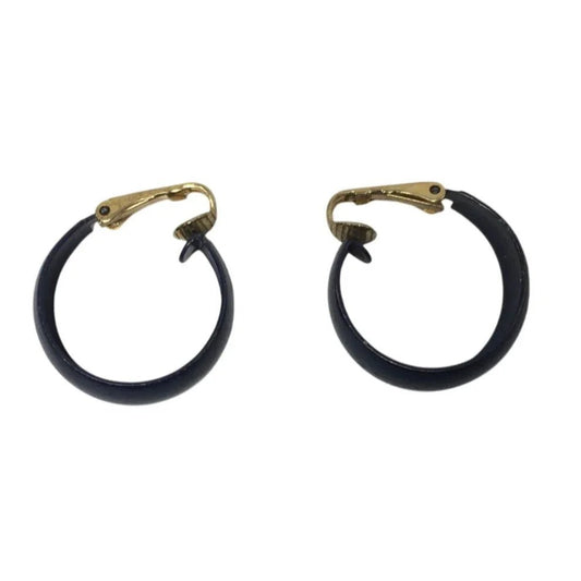 Women's Vintage Chunky Navy Blue and Gold tone Hoop Clip On Earrings - A+ Stuff - earrings - A+ Stuff