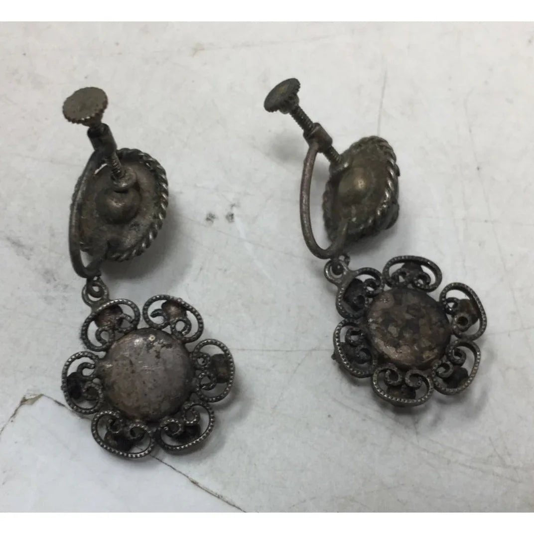 Women's Vintage Flower Screw Back Dangle Earrings - A+ Stuff - Earrings - A+ Stuff