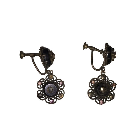Women's Vintage Flower Screw Back Dangle Earrings - A+ Stuff - Earrings - A+ Stuff