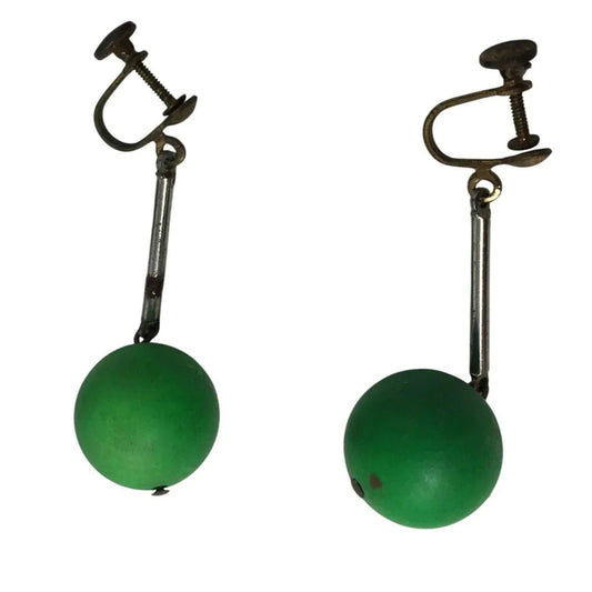 Women's Vintage Green and Silver Tone Screw Back Drop Earrings - A+ Stuff - Earrings - A+ Stuff
